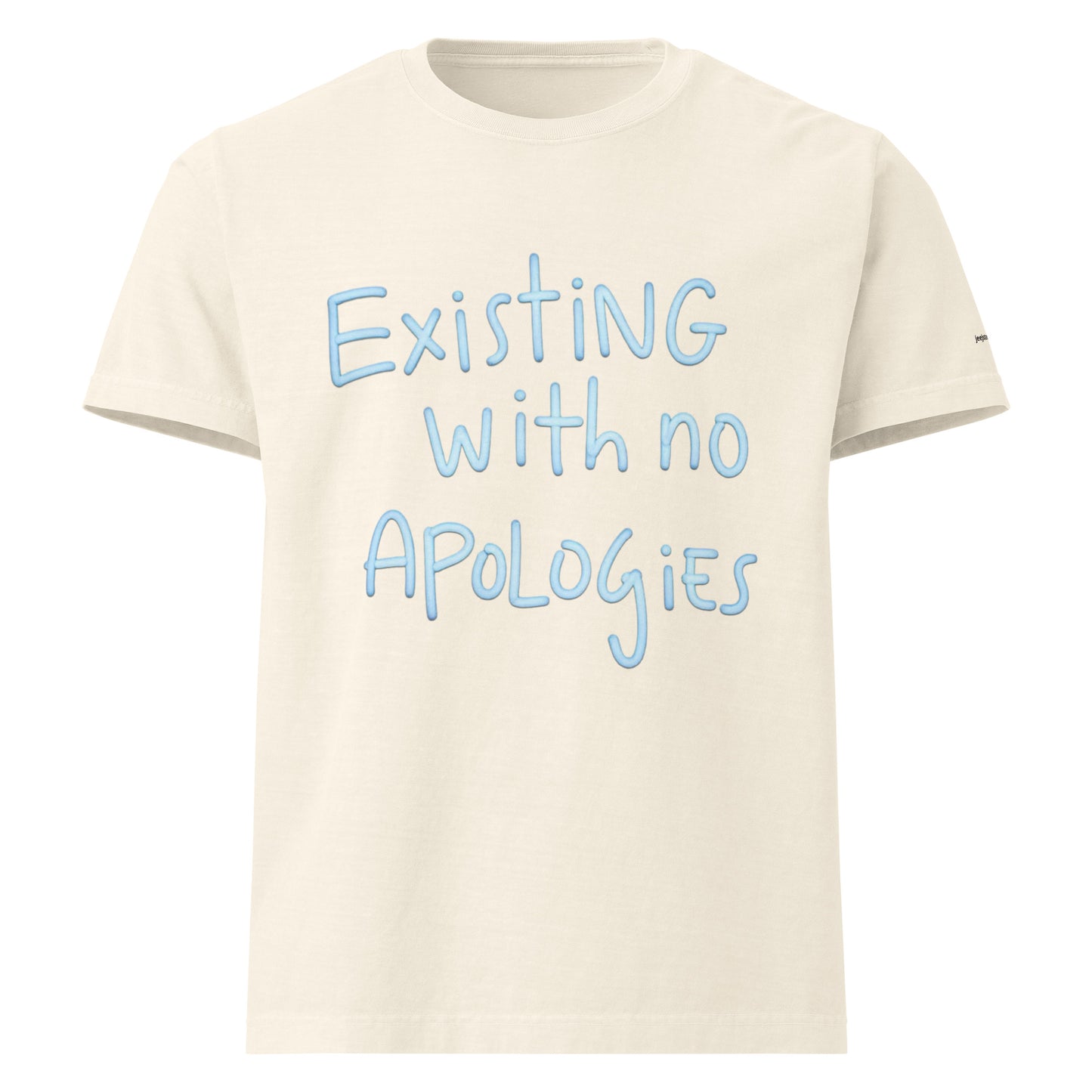 This vintage wash t-shirt with an oversized fit features a message to "ExistING With no Apologies" for an authentic streetwear look.