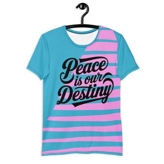 This stretch athletic shirt features "Peace is our Destiny," with moisture-wicking fabric and UPF 50+ protection for ultimate performance and style.