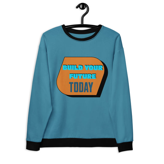 This "Build Your Future Today" unisex sweatshirt offers comfort and inspiration. Made from recycled polyester with soft fleece, it's perfect for daily motivation.
